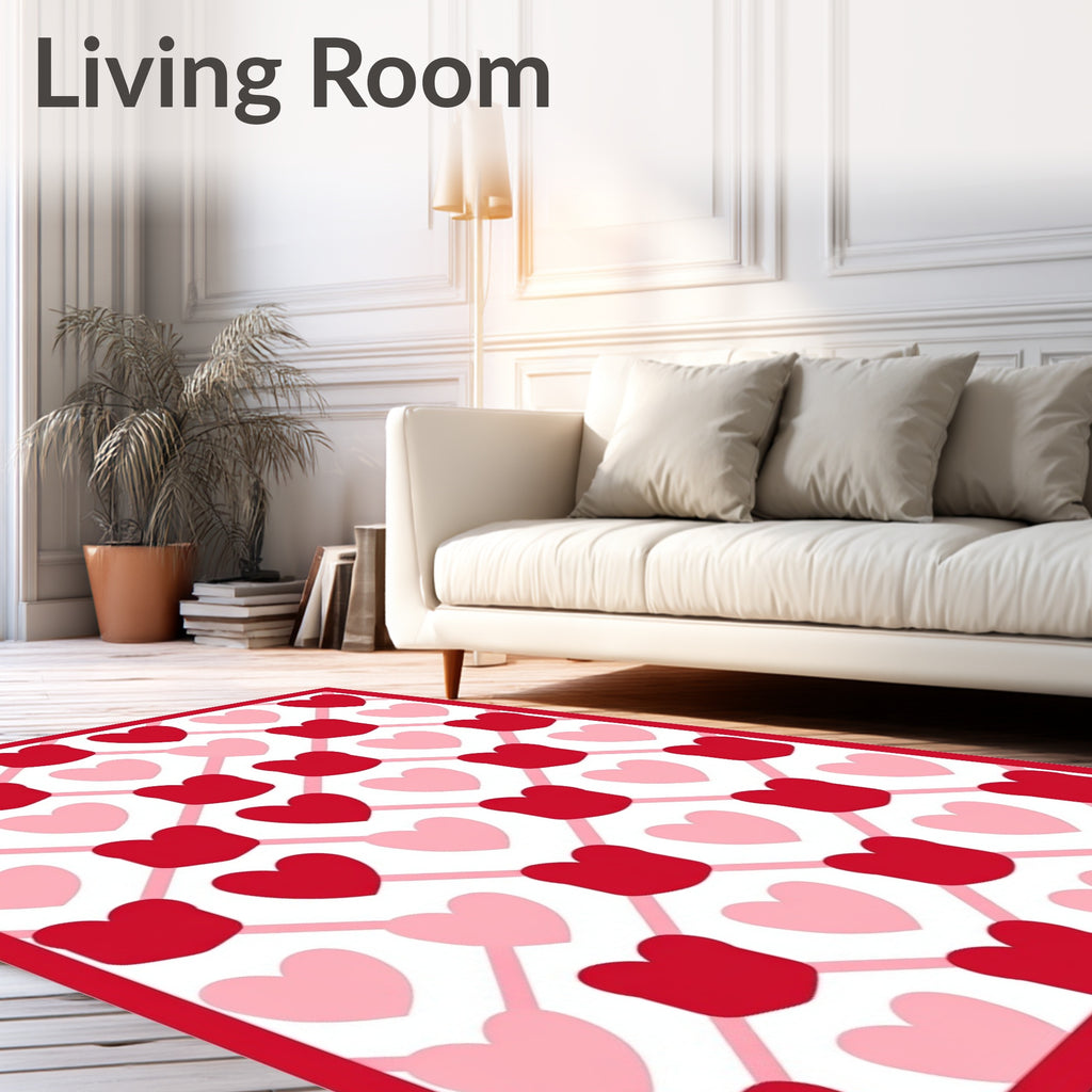 Red Pink Heart Lattice Overlay Rug