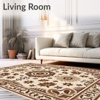Earthy Brown Floral Medallion Border Rug