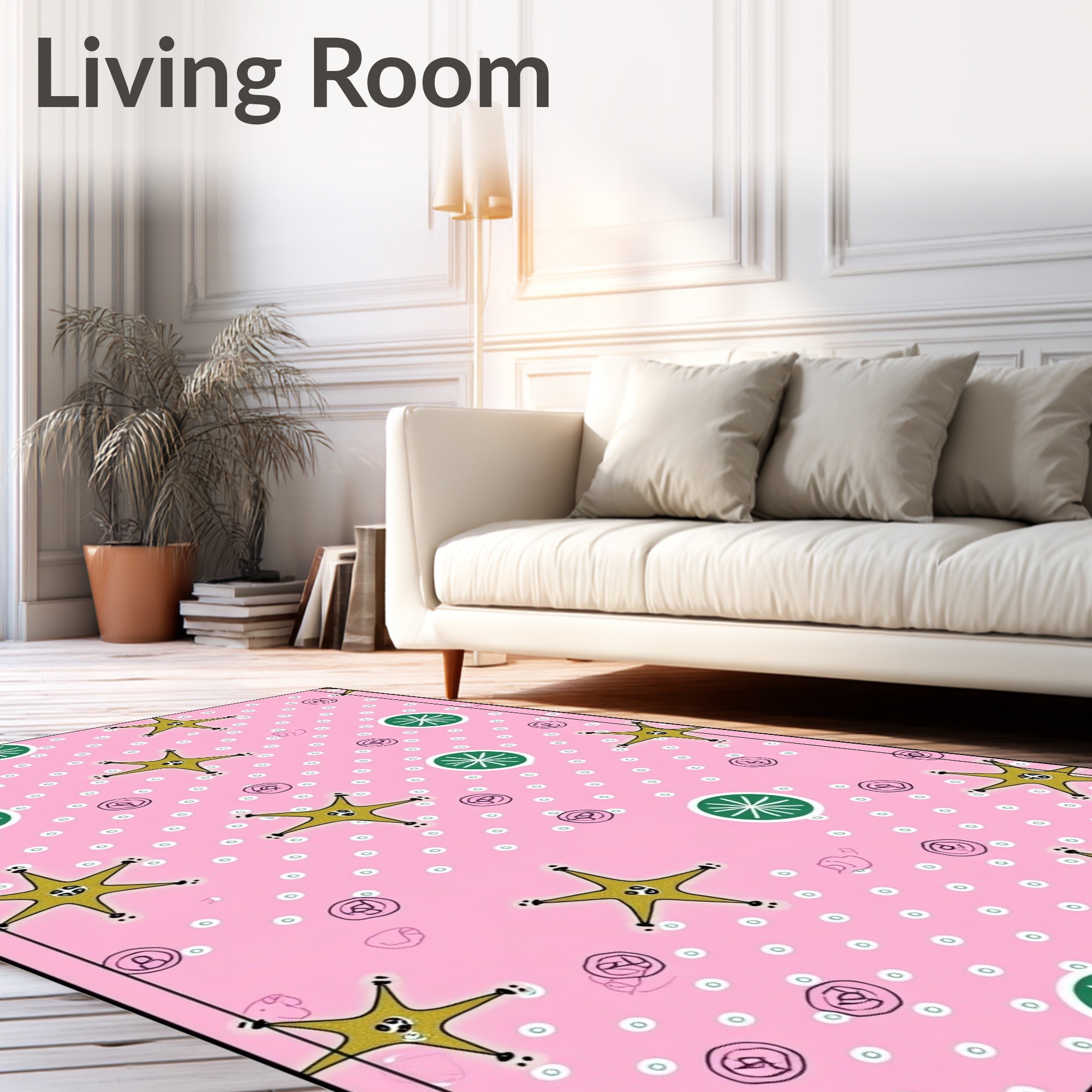 Pink Starburst Whimsical Circles Rug
