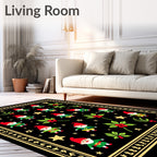 Black Gnomes Holly Stars Border Rug