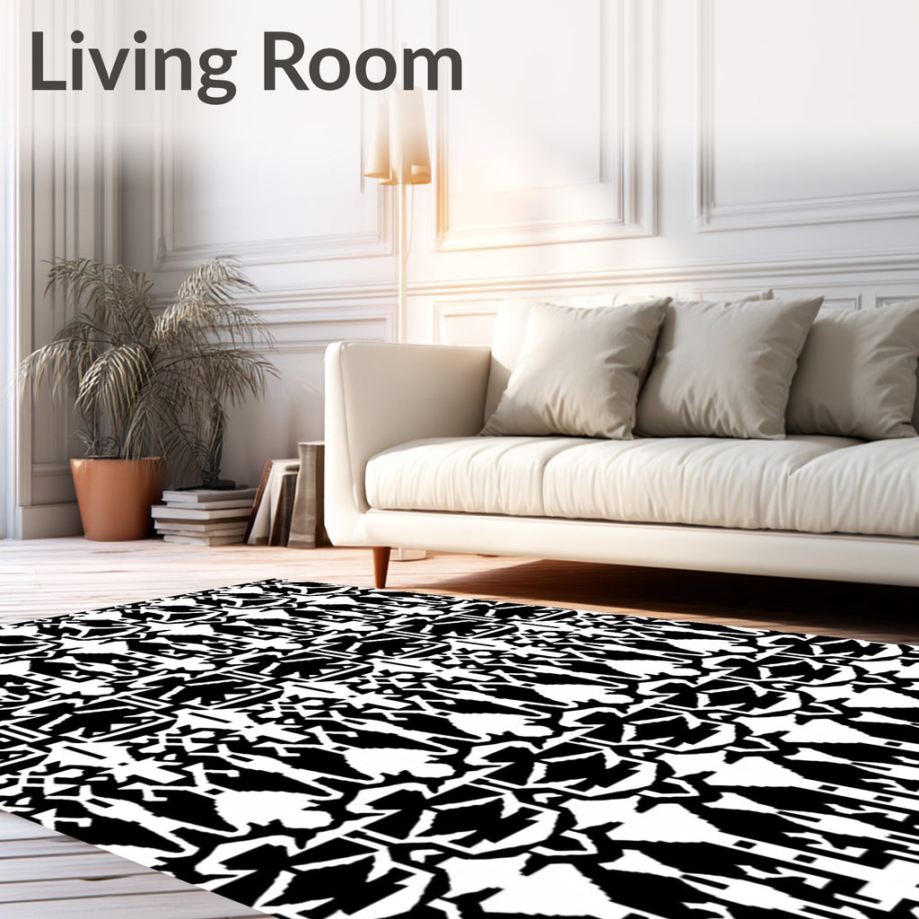Black White Geometric Tribal Weave Rug