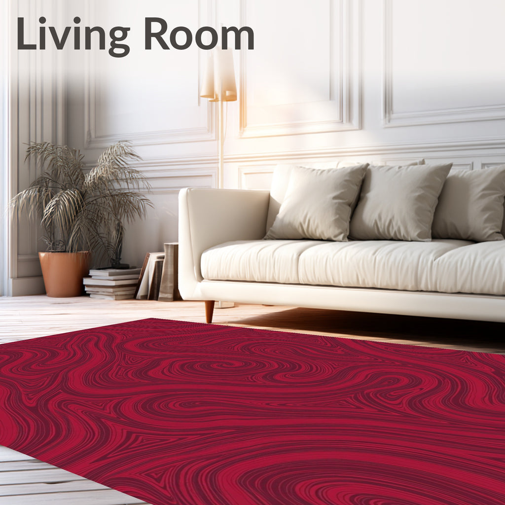 Crimson Swirling Abstract Waves Rug