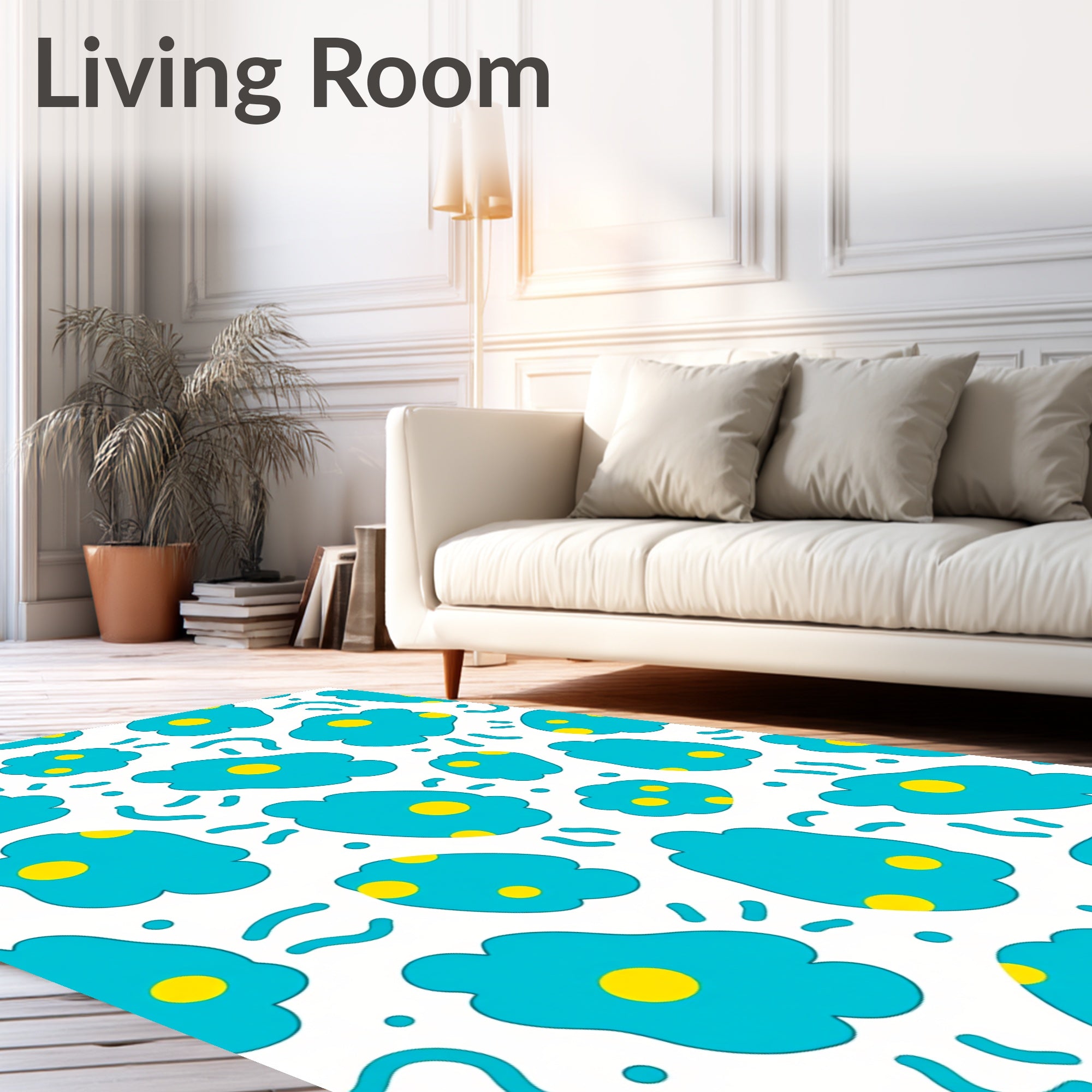 Teal Yellow Blob Scatter Rug