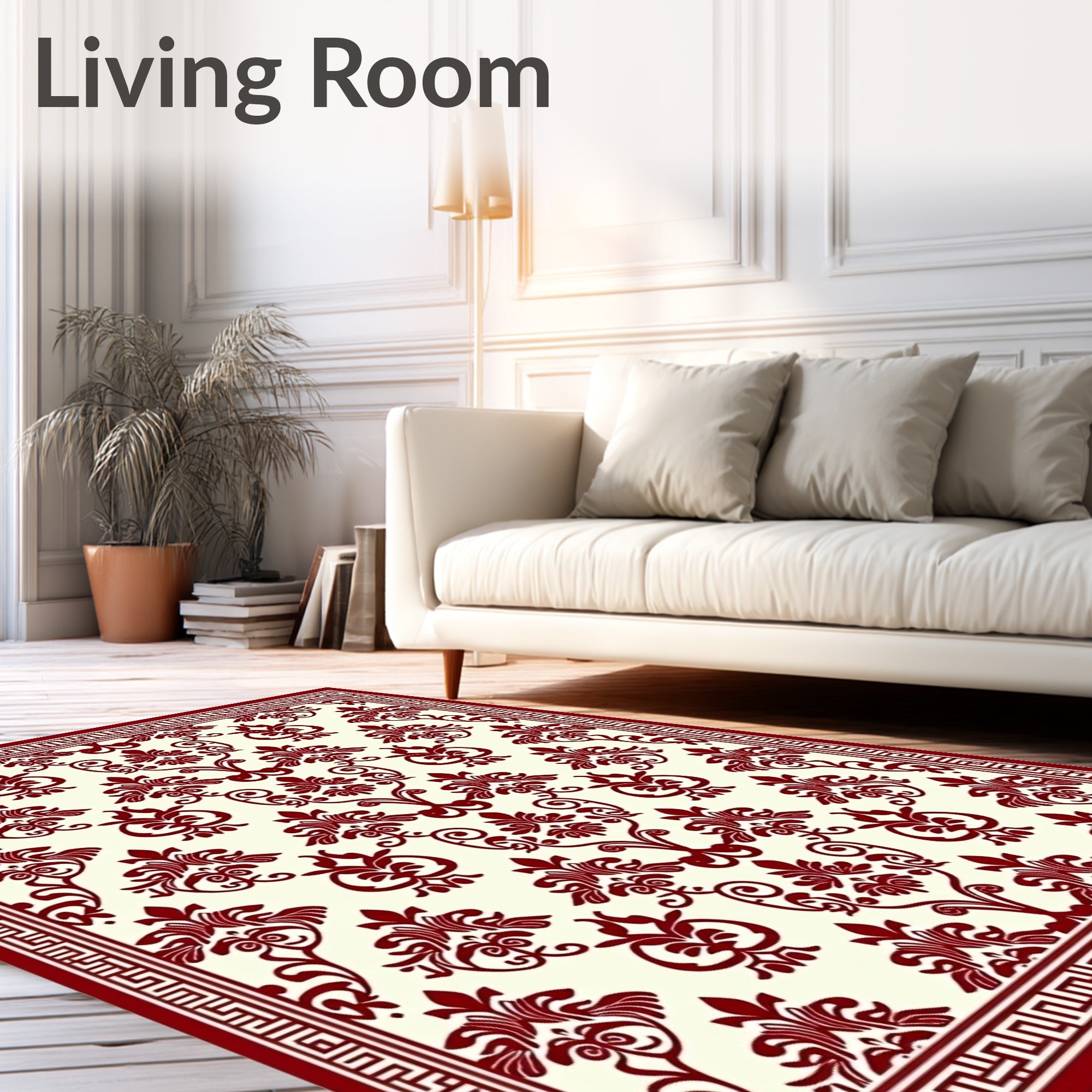 Crimson Acanthus Medallion Border Rug