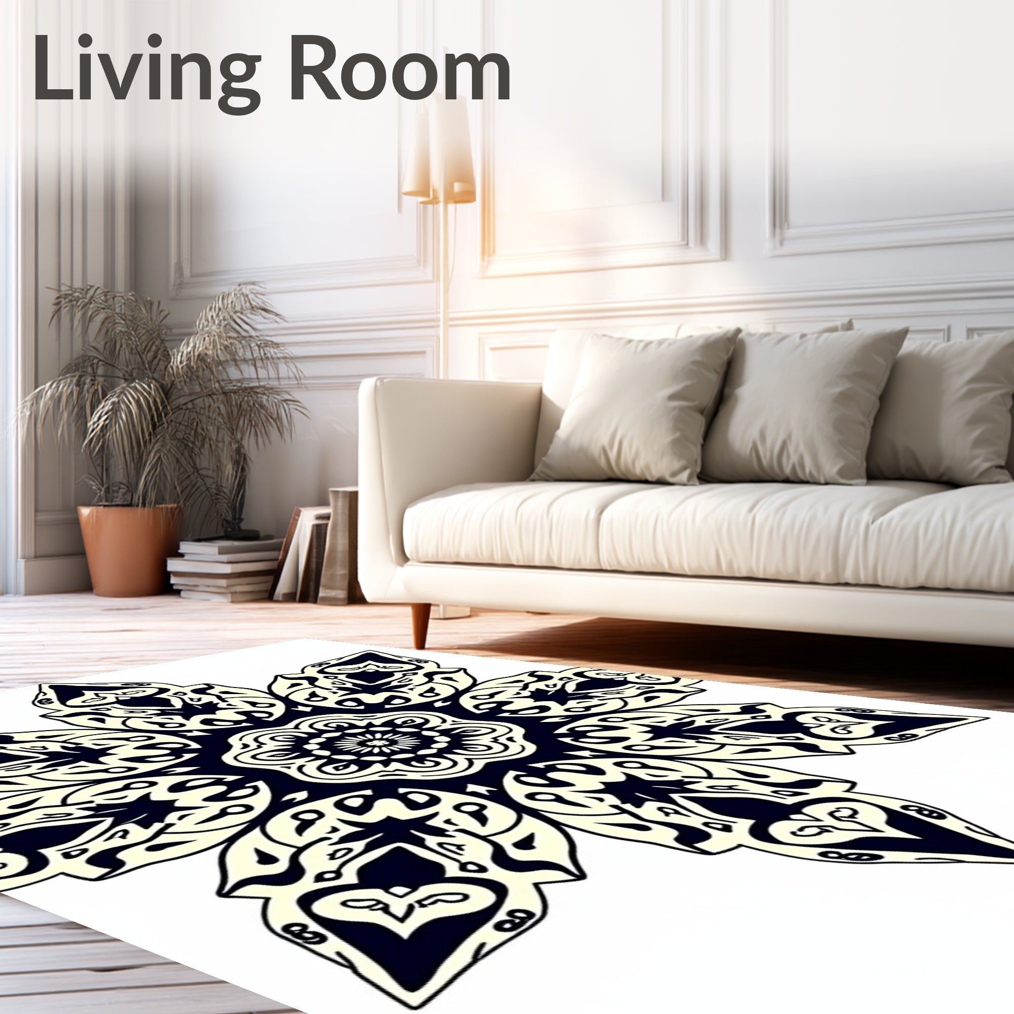 Intricate Navy Floral Starburst Rug