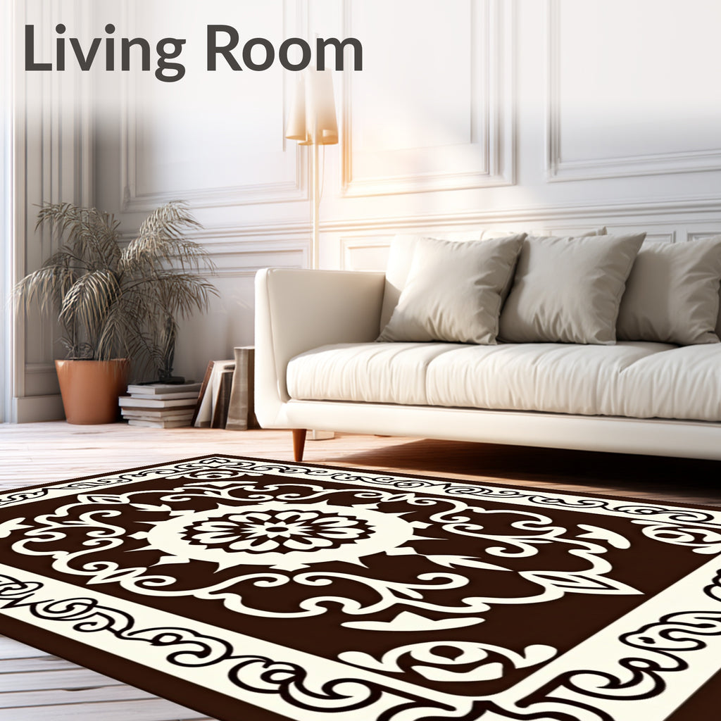 Cream and Chocolate Medallion Scroll Rug