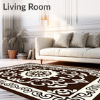 Cream and Chocolate Medallion Scroll Rug