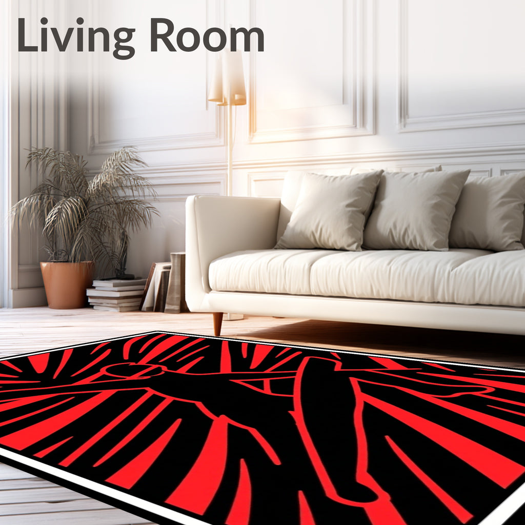 Bold Red Surfer Rushing Wave Rug
