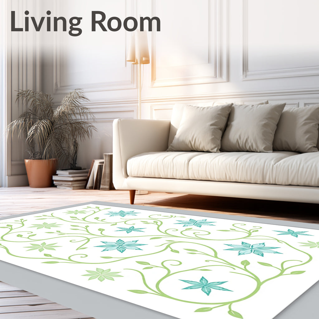 Serene Teal Green Floral Vine Rug