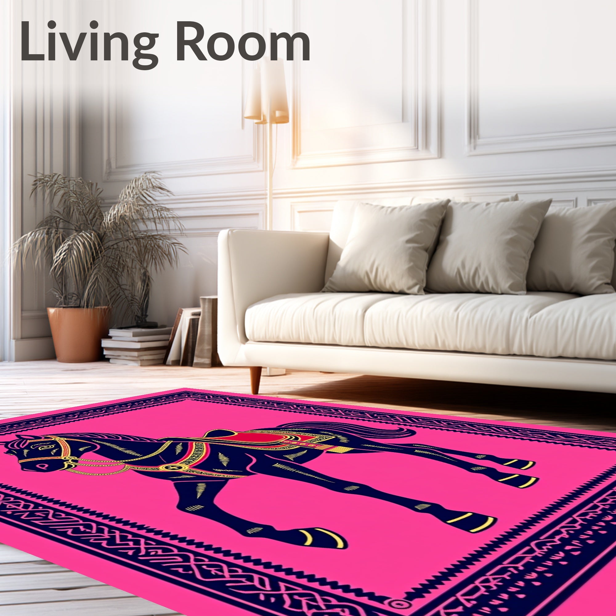 Vibrant Pink Horse Equestrian Frame Rug