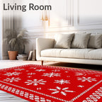 Classic Red Snowflake Holiday Border Rug