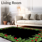 Festive Green Foliage Red Berry Border Rug