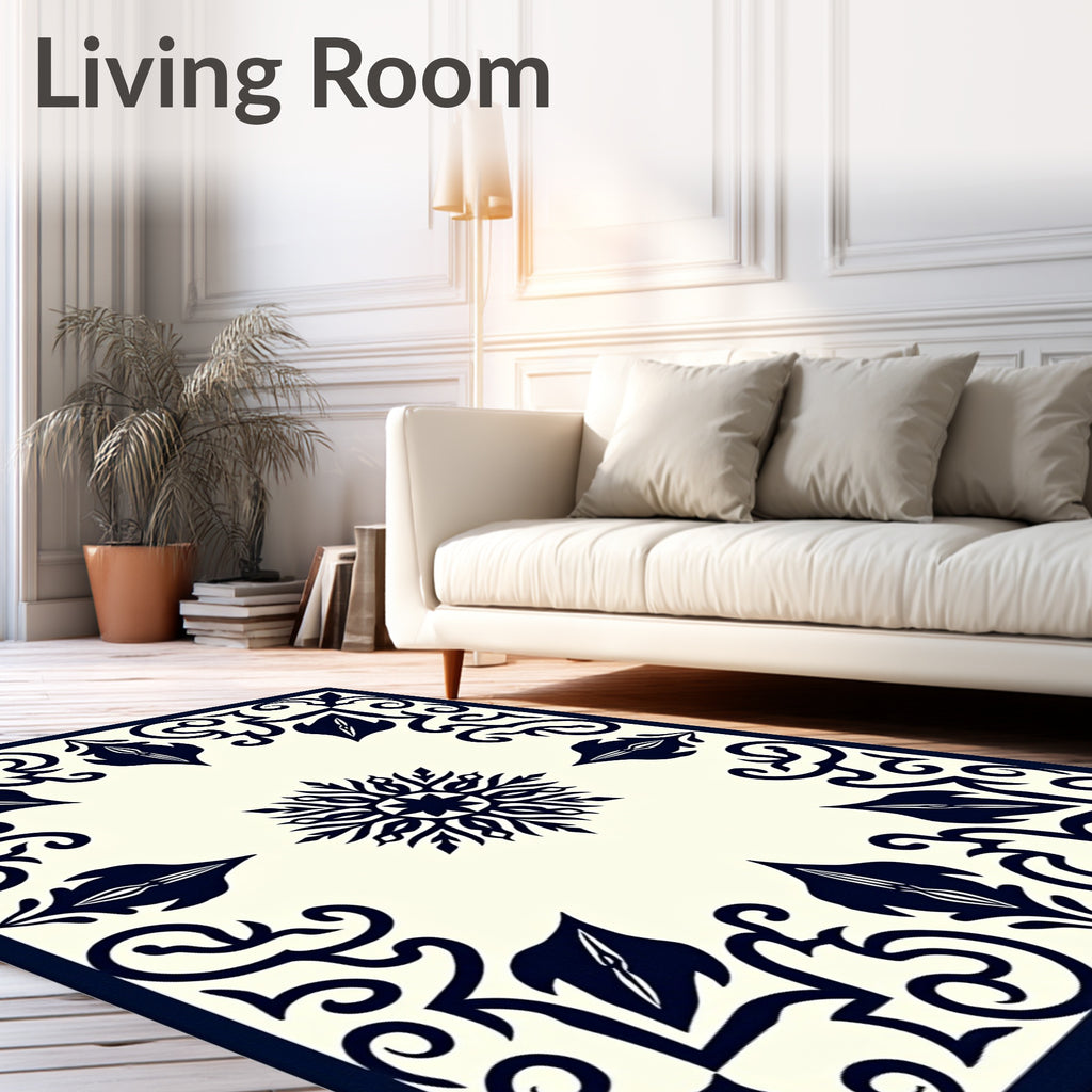 Navy White Ornamental Starburst Floral Rug