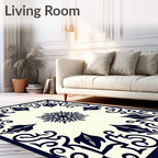 Navy White Ornamental Starburst Floral Rug