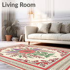 Cream Coral Purple Floral Bordered Rug