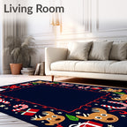 Festive Reindeer Candy Cane Christmas Border Rug