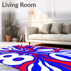 White Bold Numbers Red Blue Swirl Rug