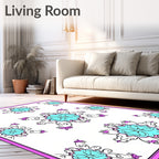 Turquoise Pink Floral Medallion Arrangement Rug