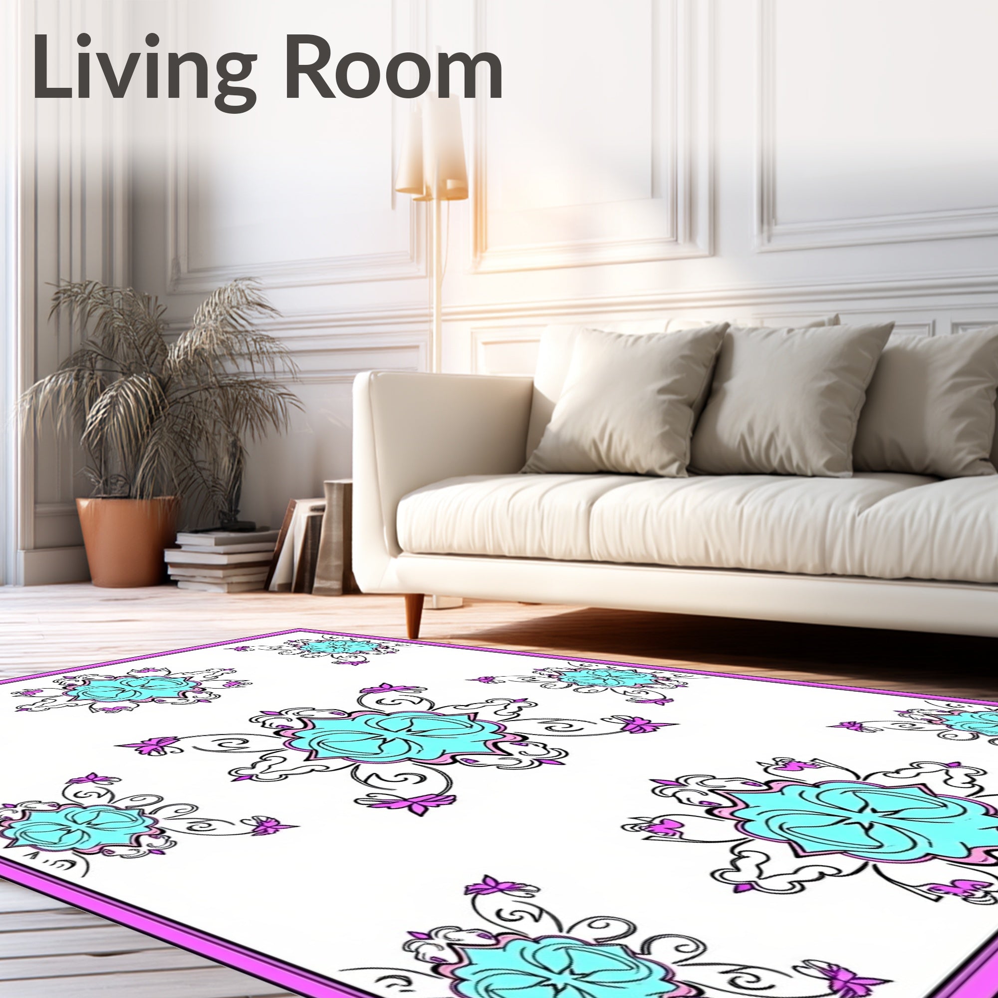 Turquoise Pink Floral Medallion Arrangement Rug