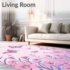 Pink Butterfly Flower Meadow Rug