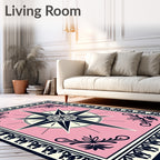 Pink Compass Star Floral Border Rug