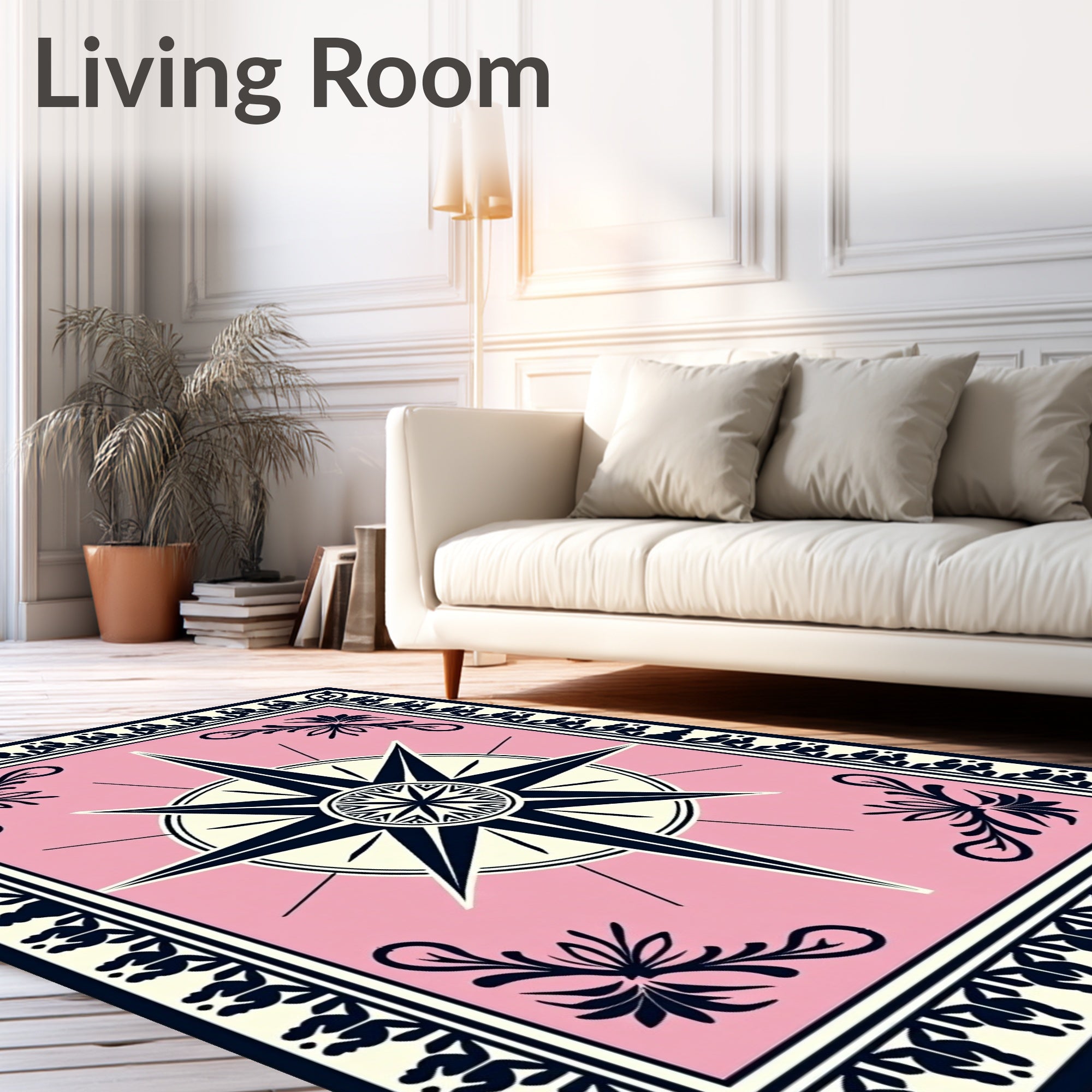 Pink Compass Star Floral Border Rug