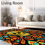 Vibrant Day of the Dead Skull Floral Rug