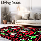 Festive Red Green Elves Christmas Border Rug