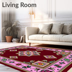 Burgundy Pink Floral Geometric Medallion Rug