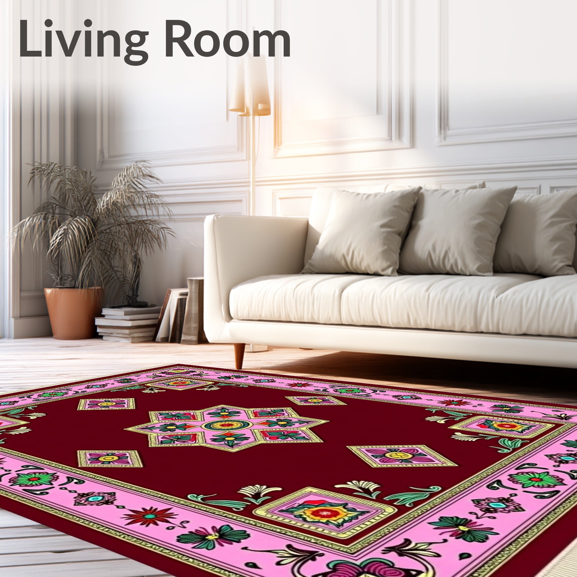 Burgundy Pink Floral Geometric Medallion Rug