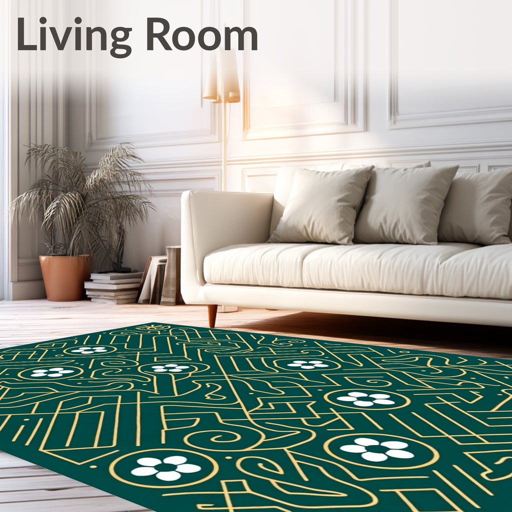 Emerald gold intricate floral maze Rug