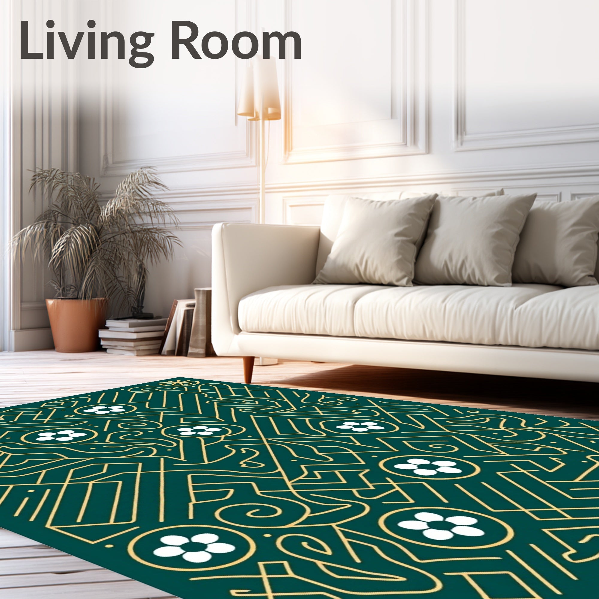 Emerald gold intricate floral maze Rug