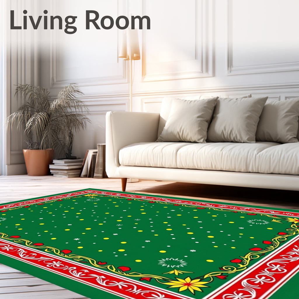 Red Green Festive Floral Scattered Dots Rug