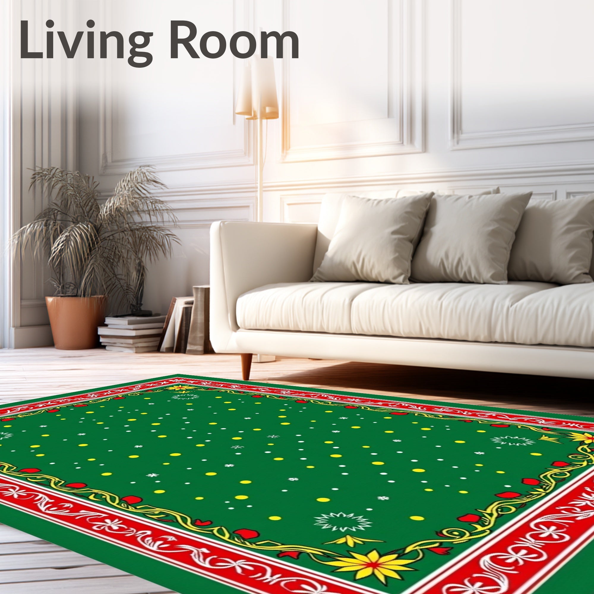 Red Green Festive Floral Scattered Dots Rug
