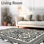 Black Ivory Floral Mandala Border Rug