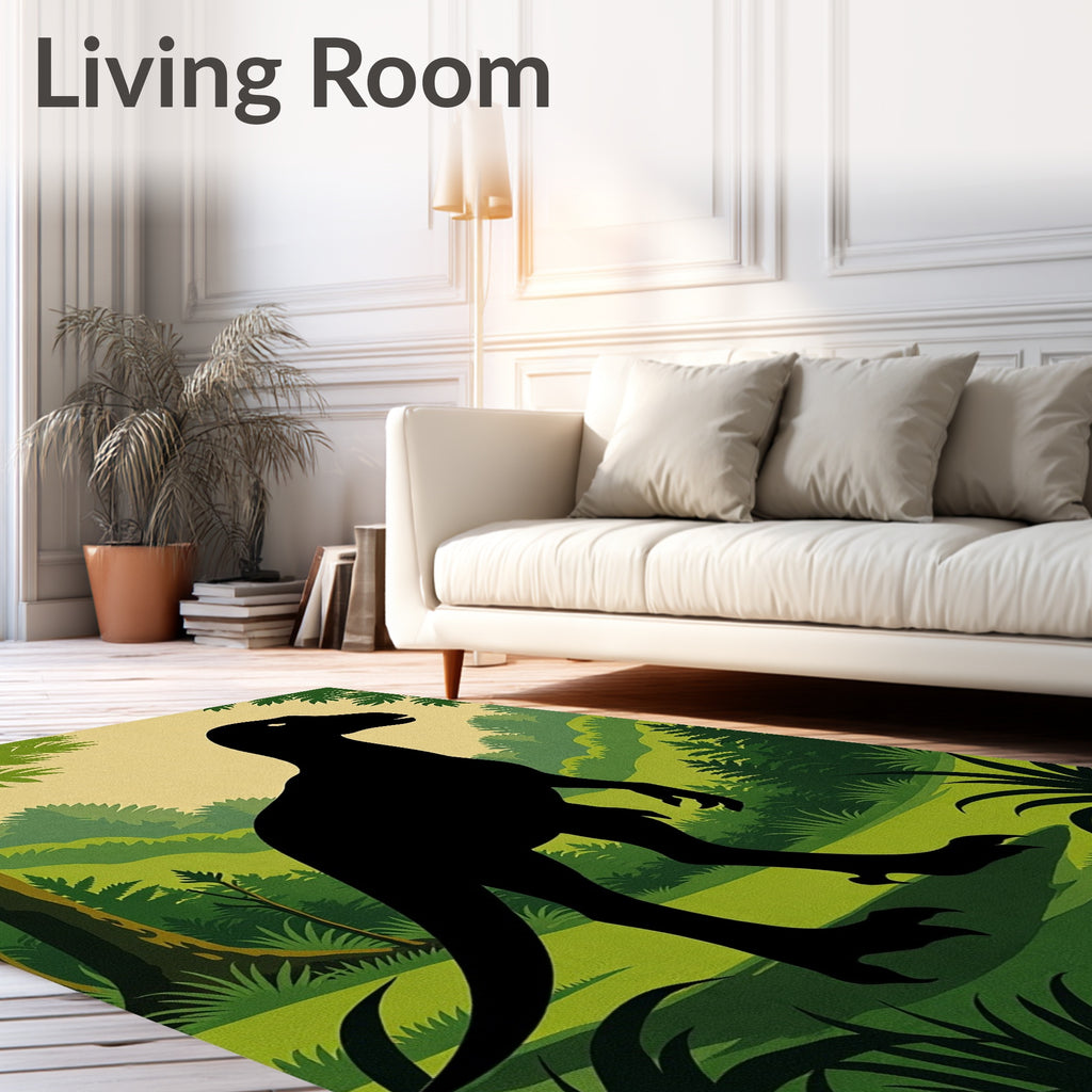 Prehistoric Black Dinosaur Forest Rug
