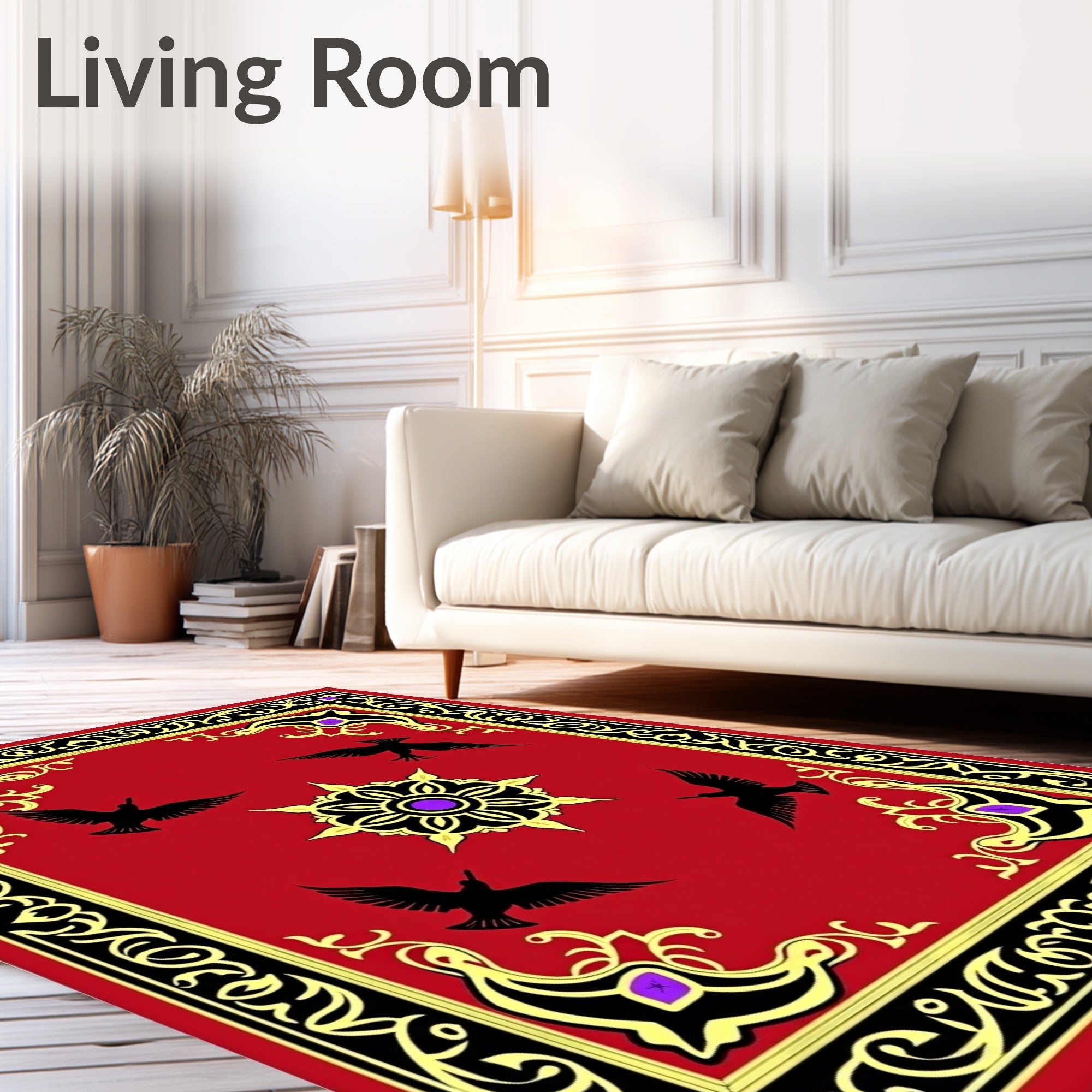Rich Red Black Gold Bird Medallion Rug