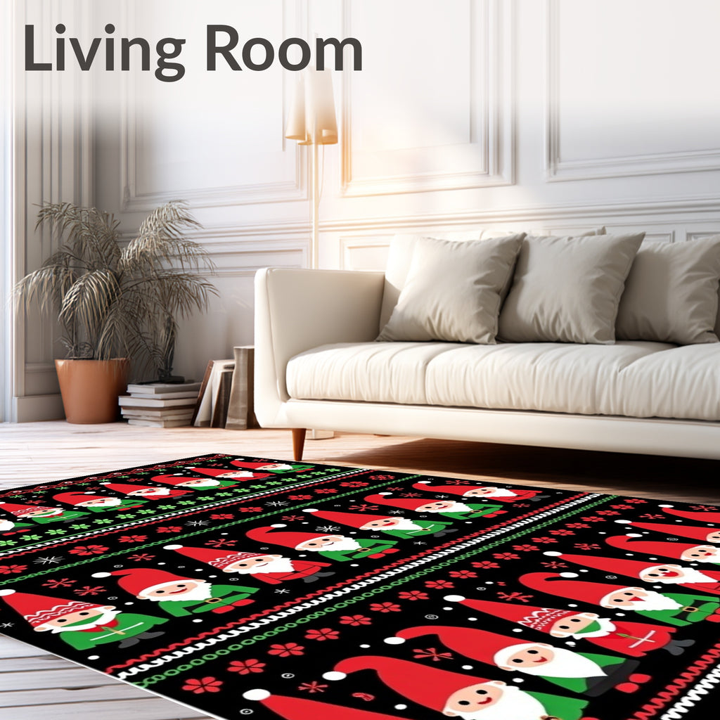 Red Green Christmas Gnomes Border Rug