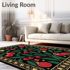 Festive Red Christmas Ornament Pine Needles Rug