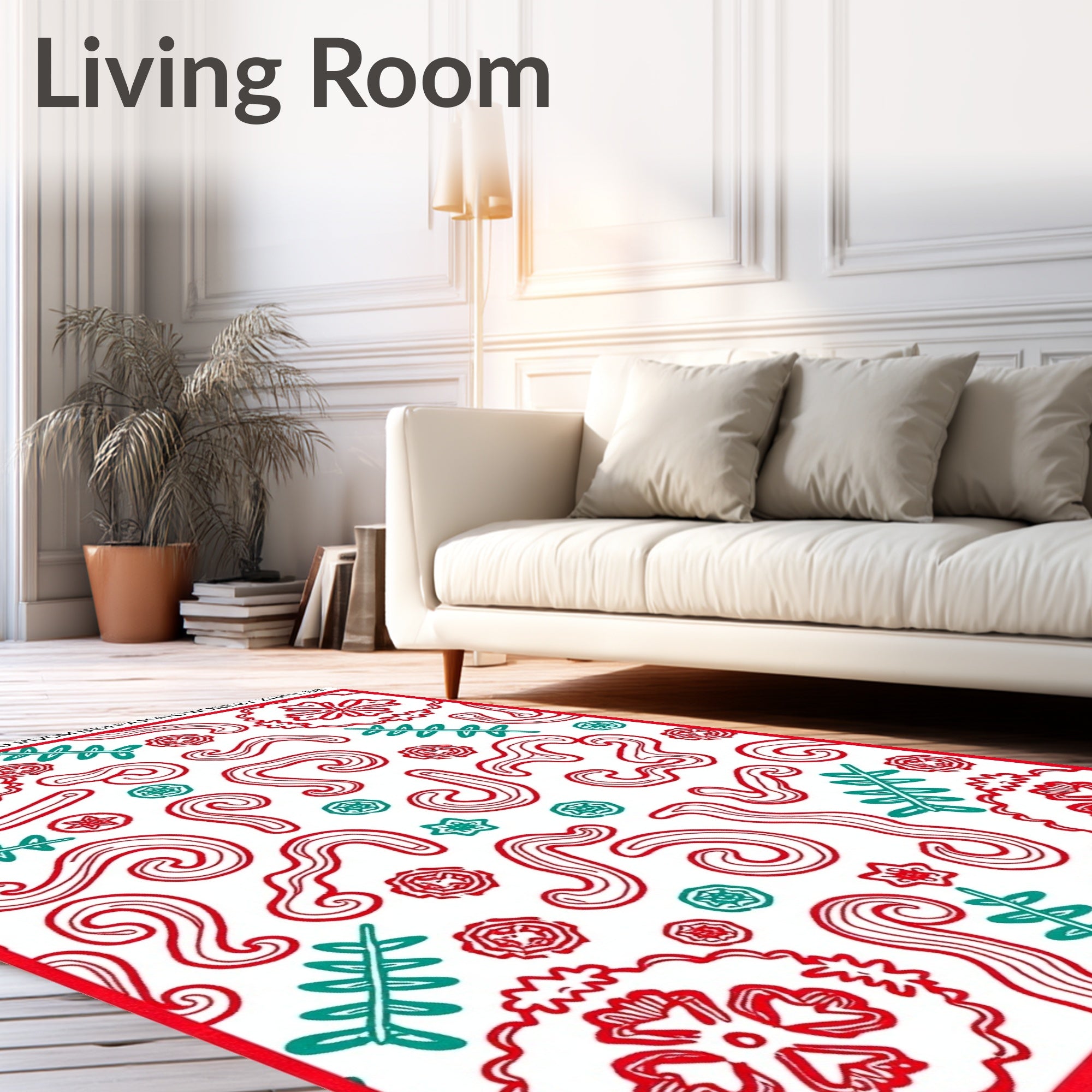 Red Teal Swirling Floral Leaf Harmony Rug