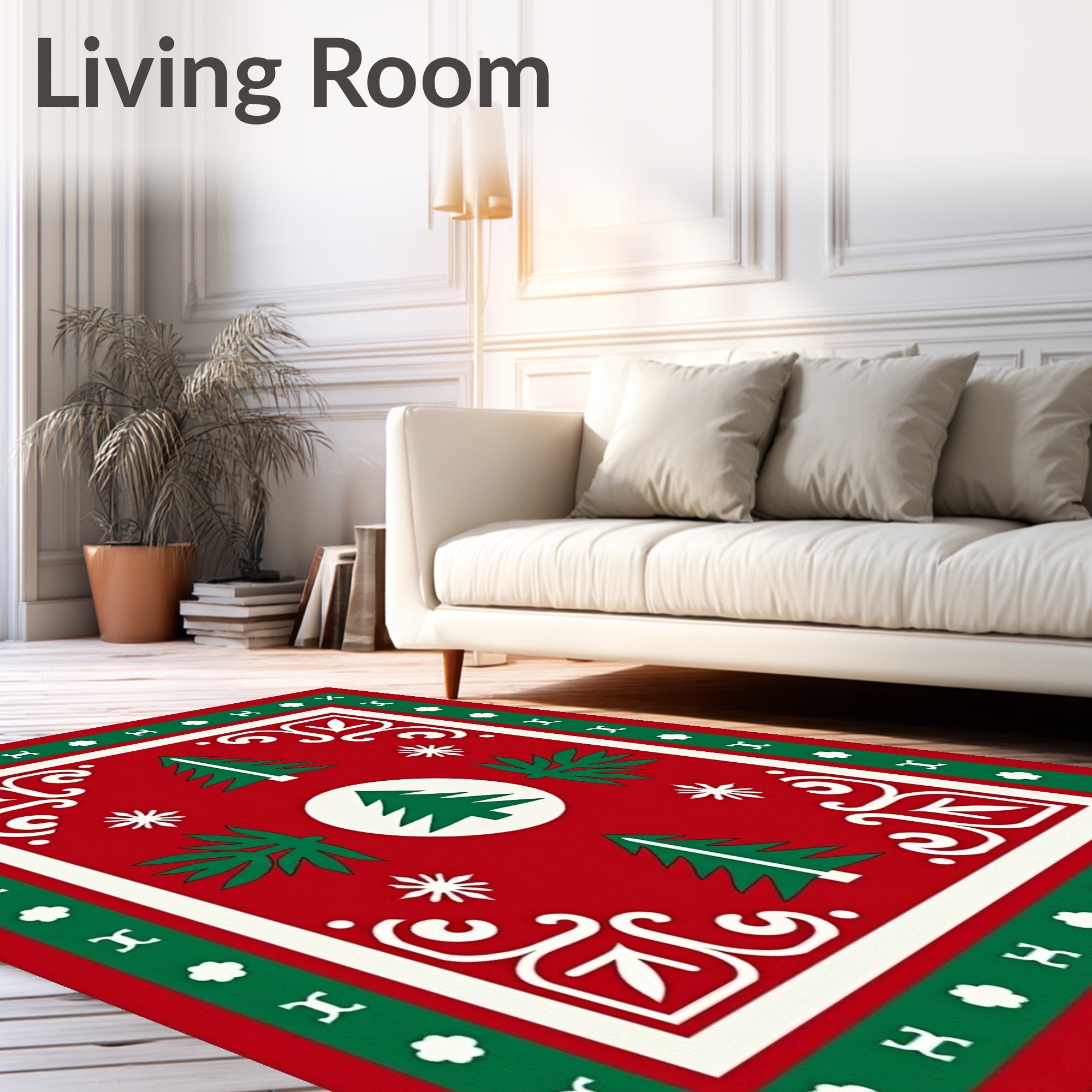 Festive Red Green Christmas Trees Rug