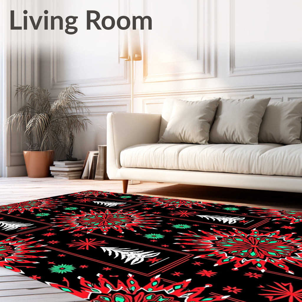 Festive Red Snowflake Christmas Tree Rug