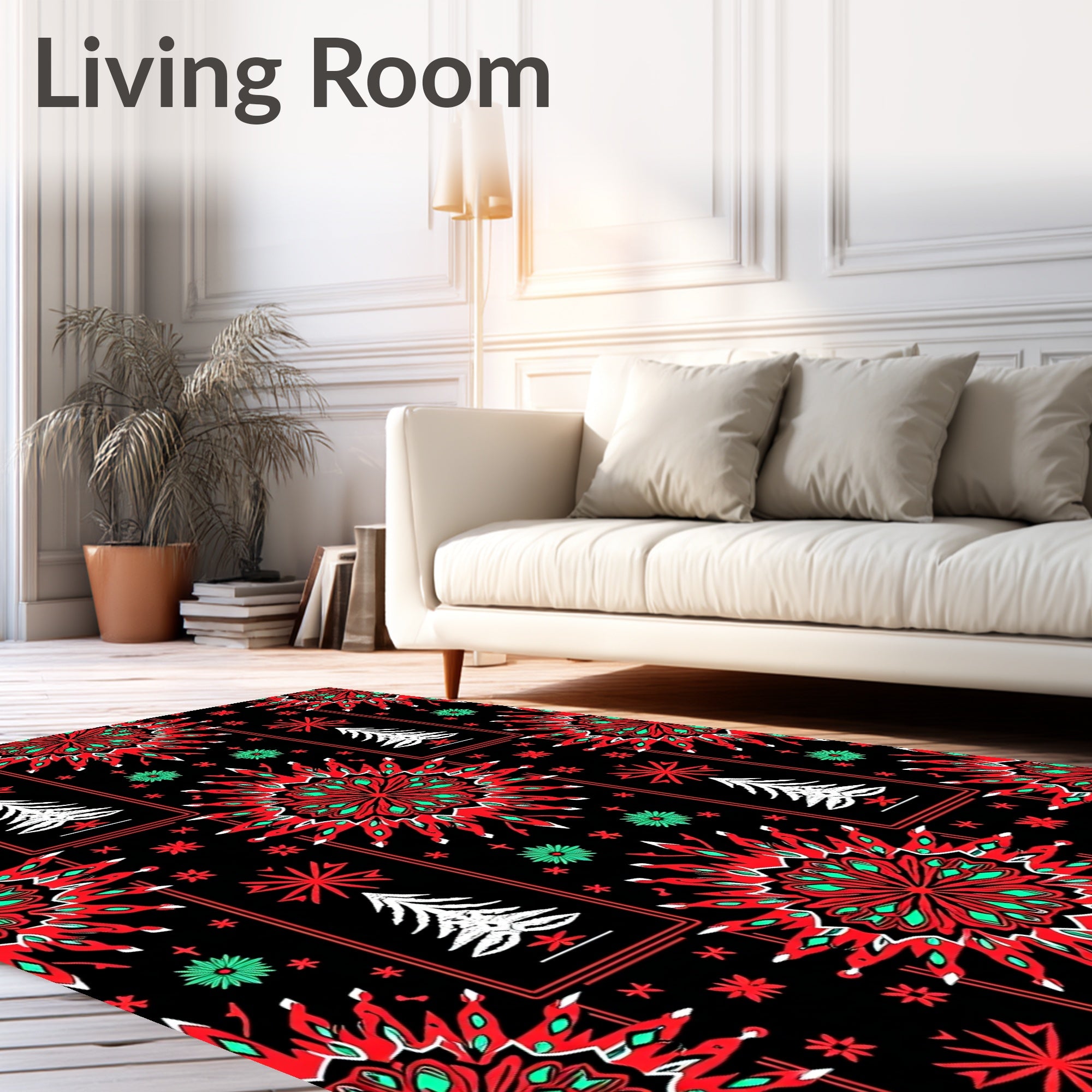 Festive Red Snowflake Christmas Tree Rug