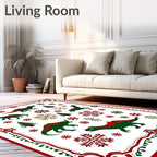 Green Red Dinosaur Snowflake Christmas Trees Rug