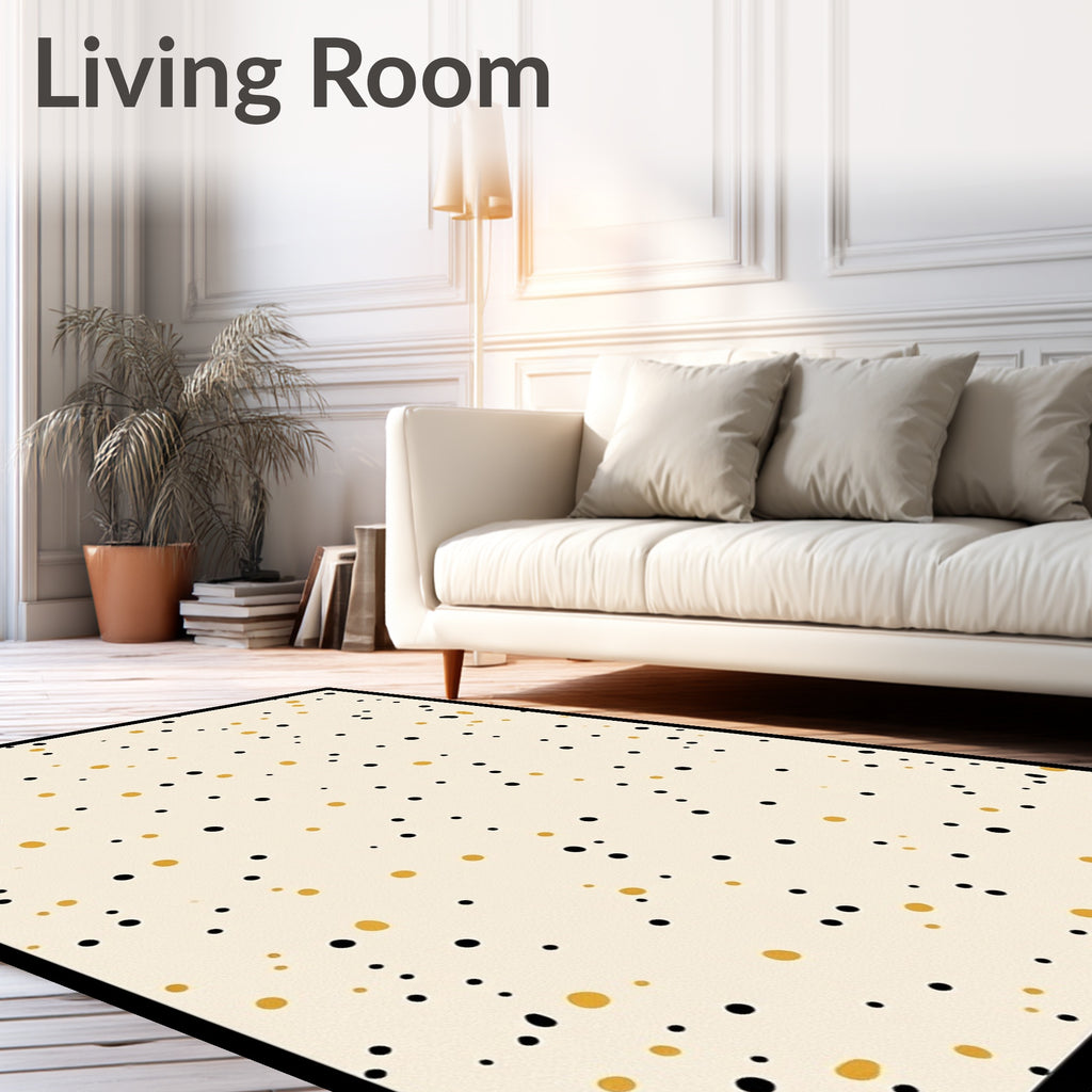 Cream Black Gold Polka Dot Scatter Rug