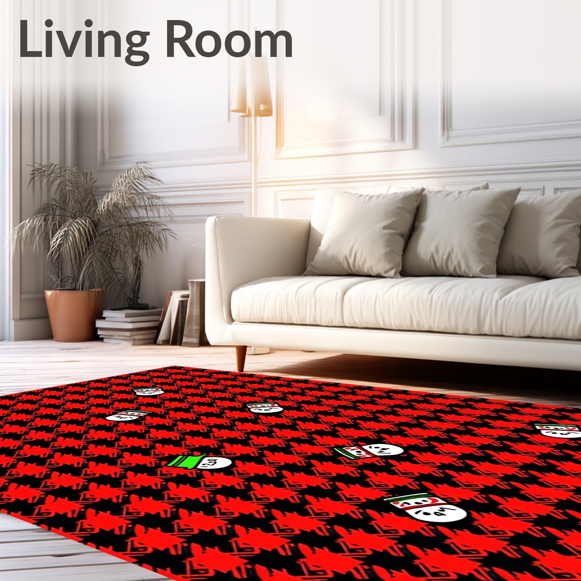 Red Black Houndstooth Snowman Crew Rug