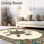 Teal Orange Floral Medallion Frame Rug
