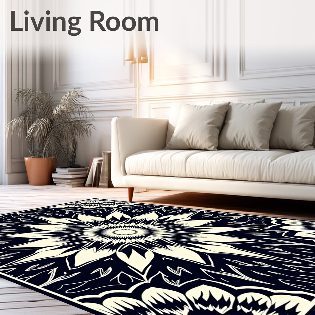 Black Ivory Intricate Floral Mandala Rug