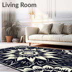 Black Ivory Intricate Floral Mandala Rug