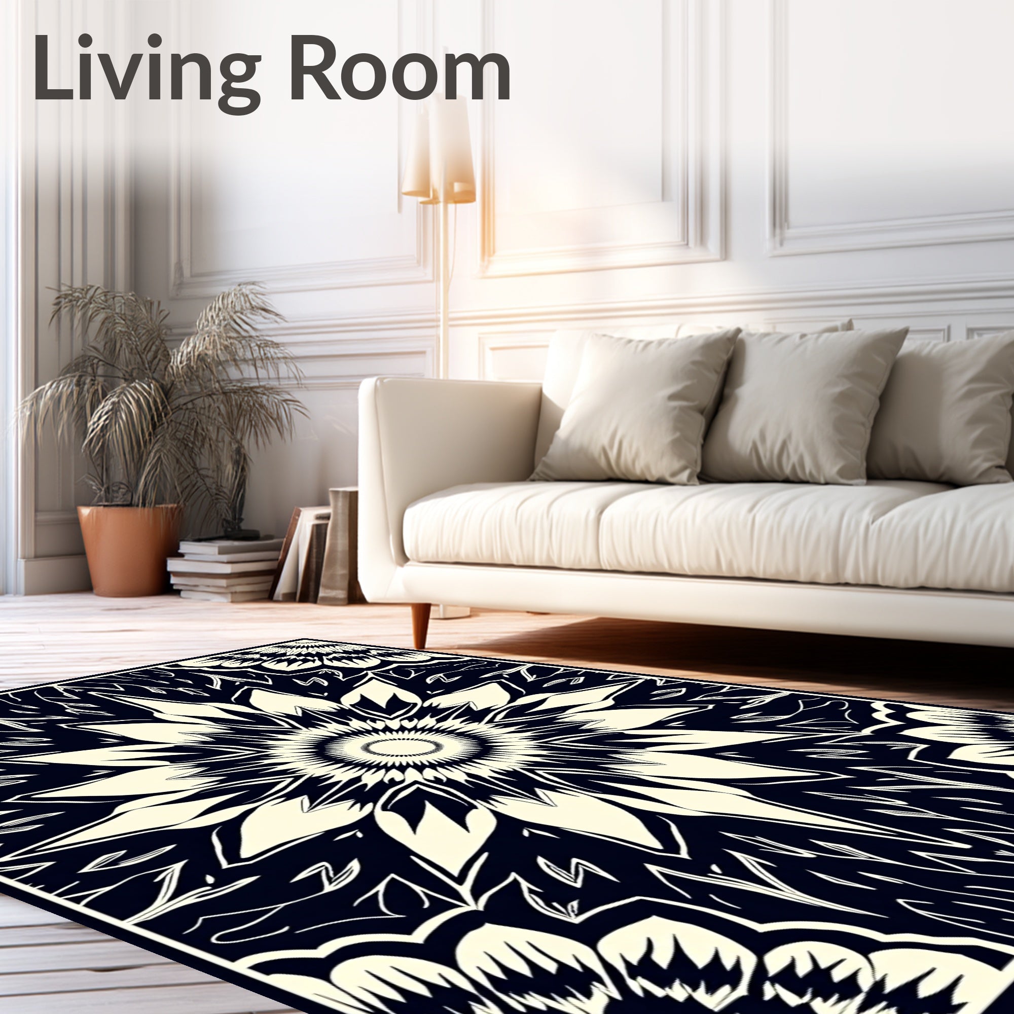 Black Ivory Intricate Floral Mandala Rug